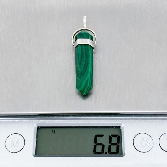 Vintage Sterling Silver 925 Malachite Point Pendant - Picture 6 of 8